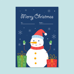 Christmas Greeting Card A4 Template with Snowman and Gift Illustration