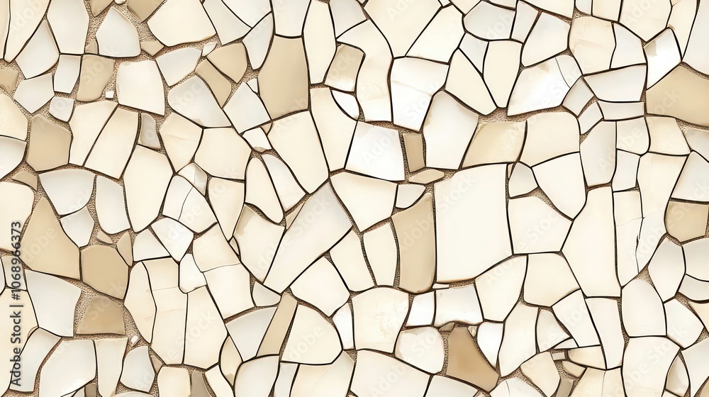 Poster broken tile mosaic pattern with beige tiles suitable for abstract wallpaper or irregular bathroom wa