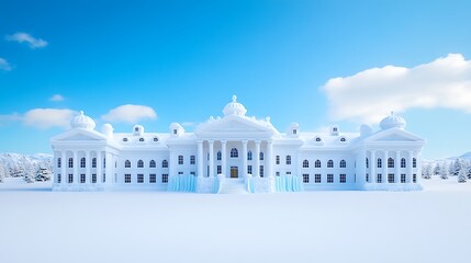 Fototapeta premium SnowCovered Palace with Frozen Fountain in Winter