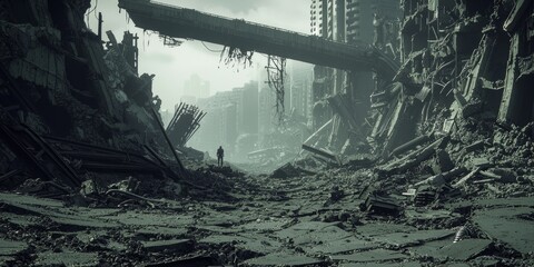 Lone Survivor in a Post-Apocalyptic Dieselpunk Wasteland Searching for Remnants of Technology | Ultra-Detailed Sci-Fi Landscape with Twisted Metal and Cracked Earth