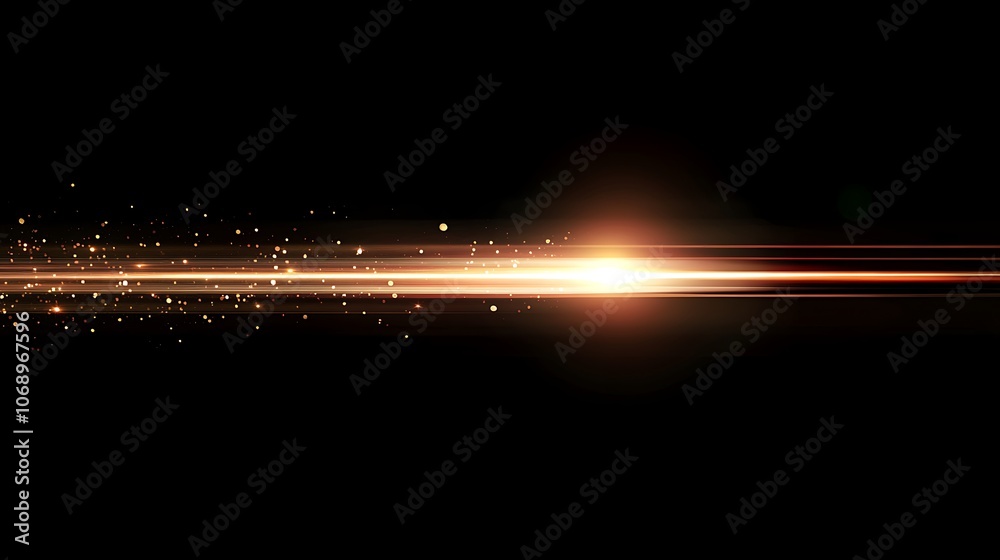 Aufkleber a horizontal line of warm light with a bright center and subtle dust particles against a black backg