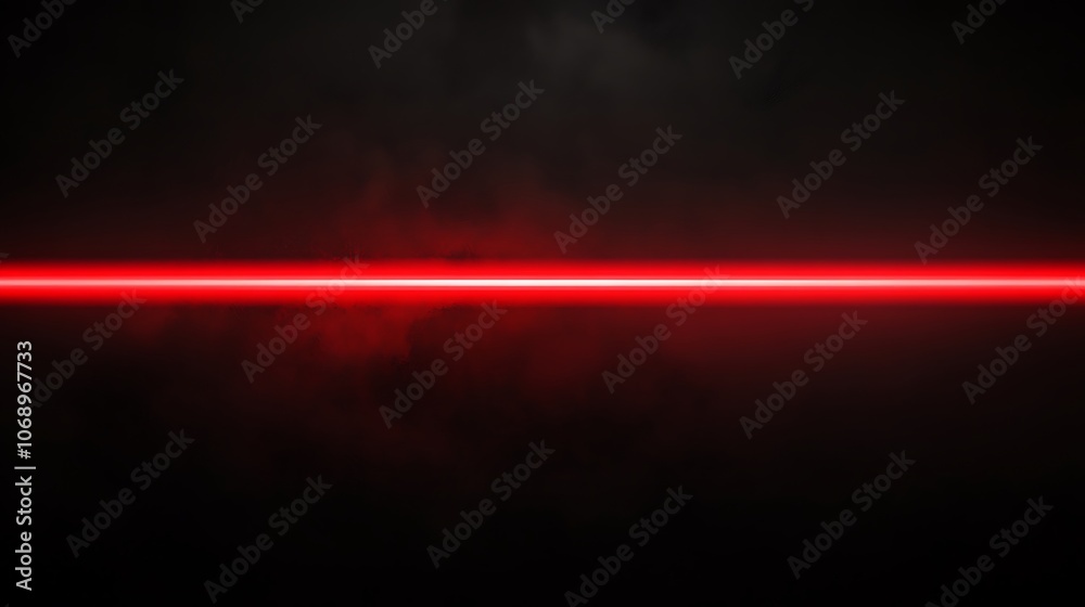 Poster a single red horizontal light beam against a dark background with smoke.