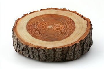 Cross section of tree trunk showing growth rings , isolated on white background,  , copy space for text,
