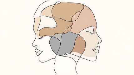 Poster encadré Abstract line art illustration of two female faces, one facing right and the other facing left, partially overlapping.