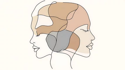 Abstract line art illustration of two female faces, one facing right and the other facing left, partially overlapping.