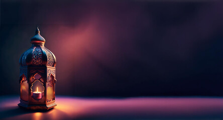 Ornate lantern glowing warmly, symbolizing Ramadan Mubarak’s peace and spirituality.