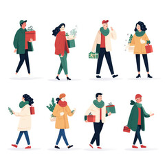 Fototapeta premium Festive Shoppers Carrying Gifts and Decorations