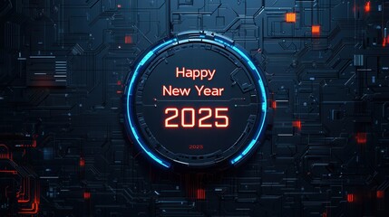 Celebrate a futuristic happy new year with neon blue elegance in 2025