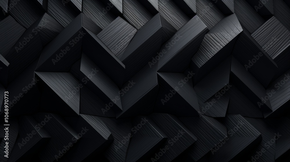 Aufkleber Abstract geometric shapes with black color scheme. Modern 3D art background design. Minimalist texture with depth effect.