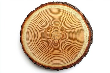 Fototapeta premium wood slice circle with concentric rings , isolated on white background, , copy space for text,