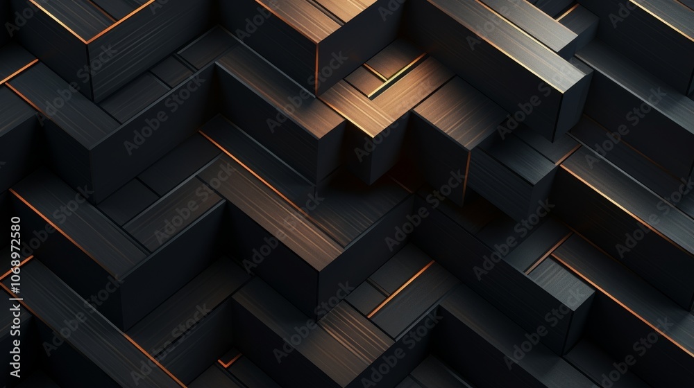 Aufkleber abstract geometric pattern of black rectangles with glowing orange lines.