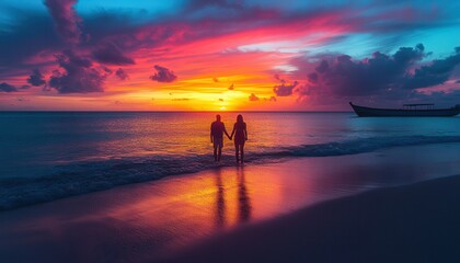 Fototapeta premium Romantic Sunset Walk on a Tropical Beach