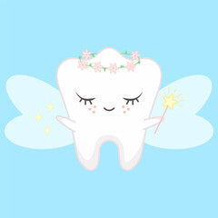 Cute tooth fairy. Vector illustration.