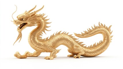 Fototapeta premium Chinese golden dragon isolated on white. Golden traditional chinese dragon isolated on white