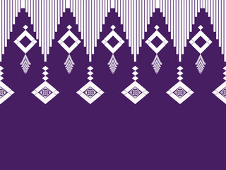 Purple Geometric Pattern Featuring Vertical Lines, Diamond Shapes, and Symmetrical Tribal-Inspired Motifs