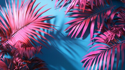 Fototapeta premium Colorful Summer Palm Leaves on Vibrant Background