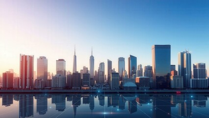 Stunning Urban Skyline at Sunset: Perfect for Cityscape Art, Wall Decor, and Architectural Photography