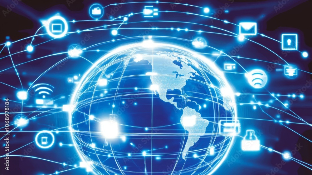 Aufkleber Global Network with Digital Icons and Connections
