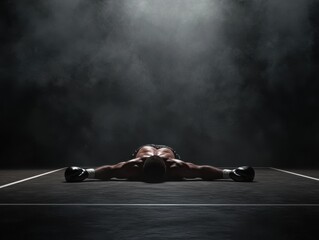 The athlete sits alone on the sidelines, exhausted, empty seats stretching behind