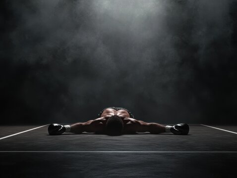 The athlete sits alone on the sidelines, exhausted, empty seats stretching behind