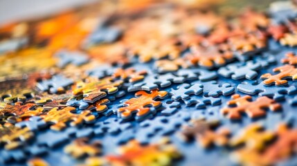 Fototapeta premium Colorful Puzzle Pieces on a Tabletop Surface