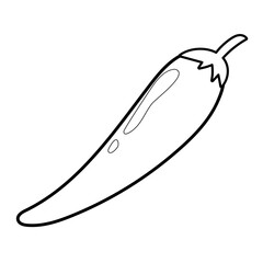 Black and white hot chili pepper in cartoon style isolated element. Vegetables clipart in outline. Great for coloring page. Vector illustration