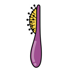 Doodle hairbrush isolated element on white background. Hair comb accessory in cartoon style. Great for chore chart. Vector illustration