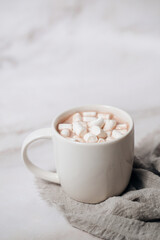 cup of hot cocoa with marshmallows, warm winter drink