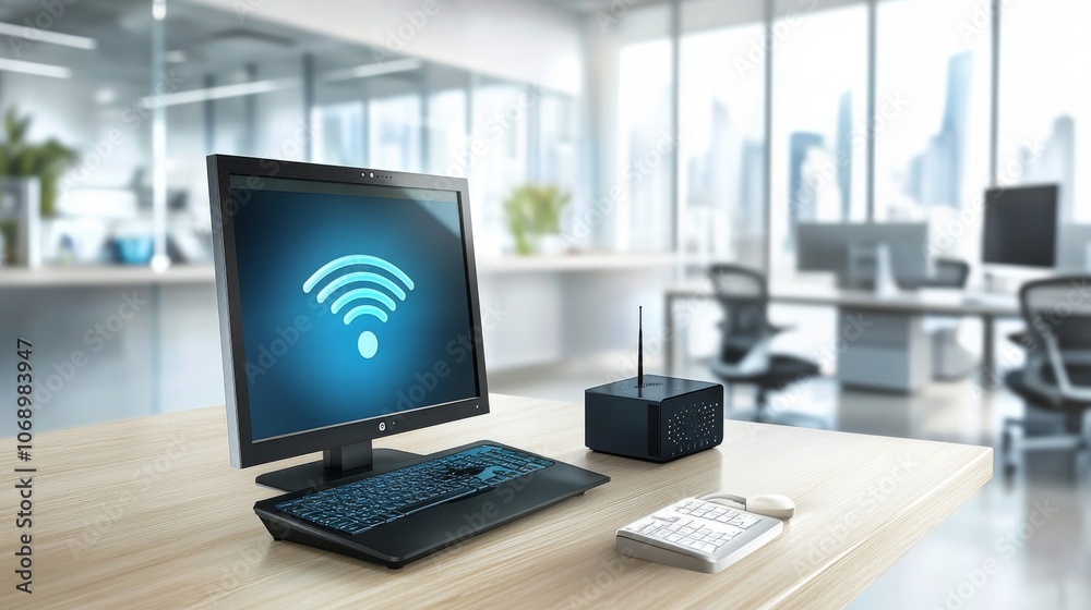 Poster Modern Workspace with Technology and Internet Connection