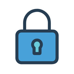 Simple Blue Padlock Icon with Keyhole, Minimalist blue padlock icon with keyhole, symbolizing security, privacy, and protection, suitable for digital interfaces and security-related graphics.
