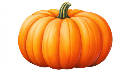 Obraz premium Thanksgiving Day, vibrant orange pumpkin with textured surface and green stem, perfect for autumn decor and seasonal celebrations. Its rustic charm adds warmth to any setting