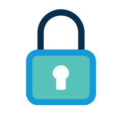 Simple Blue and Teal Padlock Icon, Minimalist padlock icon with a blue body and dark shackle, symbolizing security, privacy, and protection for digital and tech applications.