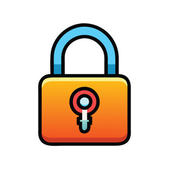 Colorful Padlock Icon with Gradient Body, Bright padlock icon featuring a gradient orange body and blue shackle, representing security and protection in a modern, digital style.
