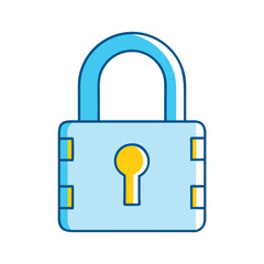 Blue and Yellow Padlock Icon with Keyhole, Illustration of a blue padlock with yellow accents and keyhole, symbolizing security and protection, ideal for digital and security-related designs.
