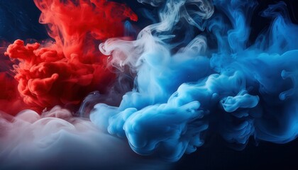 Abstract Red, White, and Blue Smoke Swirling in Dark Atmosphere. Symbolizing American Patriotism, Unity, and Tension. USA Themed Designs, Political Commentary, Memorial Day and Independence Day Visual