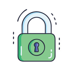 Green Padlock Icon with Keyhole and Motion Lines, Illustration of a green padlock with keyhole and motion lines, representing security, privacy, and protection, ideal for digital security themes.
