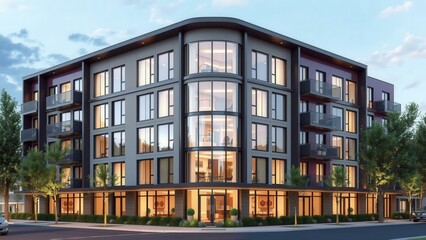Modern Luxury Apartment Building with Large Windows and Balconies, Perfect for Urban Living