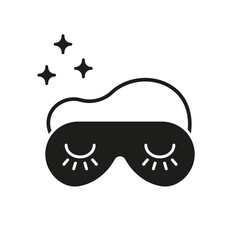 Sleep Mask with Stars Silhouette Icon. Restful Night and Dreaming Glyph Symbol. Eye Mask for Sleeping. Nighttime Comfort. Isolated Vector Illustration