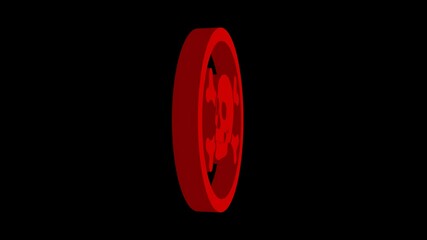 animated danger sign skull and bone icon. 3d animation footage video isolated on alpha channel background.