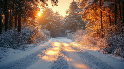 Peaceful New Year Landscape with Snow-Capped Trees