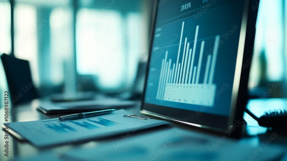 Fototapete modern data analysis with bar graph and charts