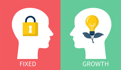 fixed mindset and growth mindset. Self-development concept. creative thinking and problem solving.