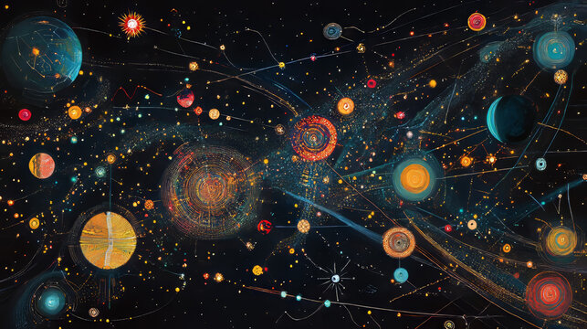 Cosmic Galaxy Map: Celestial Navigation, Alien Civilizations, Star Systems, Vibrant Nebulae, Interstellar Travel