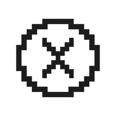 Pixel Art Cross In Circle Icon. Pixelated Cross Inside Circle, Symbol Of Cancellation Or Rejection. Isolated Vector Illustration