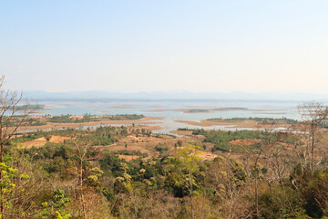 Spectacular view over the reservoir lake of Nam Theun from the view point at the end of the Orchid Trail, a tourist attraction on the Thakhek Motorbike Loop, Laos