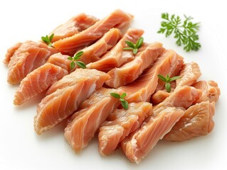 Fresh Sliced Salmon Fillet on White Plate