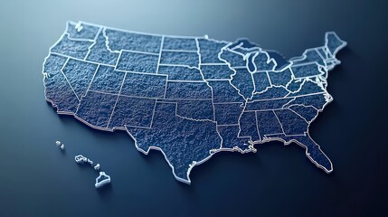  Minimalist map of the United States in deep blue shades on white background; each state subtly outlined with gradient from dark to light, symbolizing unity and diversity.