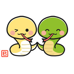 巳年の年賀状素材　二匹のかわいいへび