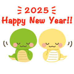 巳年の年賀状素材　お辞儀する二匹のへび ラインなし