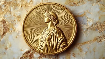  Rare 1933 Saint-Gaudens Double Eagle gold coin with Lady Liberty striding forward holding a torch; high relief and shimmering gold surface showcase peak of American numismatic art.